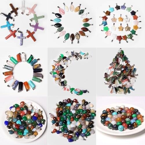10pcs Mixed Natural Stone Pendant Heart Star Charms Classic Pendant for Jewelry Making Diy Bracelet Necklace Accessory Wholesale