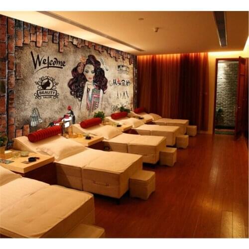 Custom 3d wallpaper murals nostalgia vintage make-up beauty salon hair salon background Barbershop Wall paper