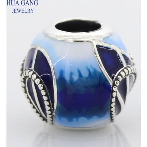Popular jewelry 925 sterling silver blue enamel butterfly charm beads suitable for Pandora personality bracelet DIY jewelry