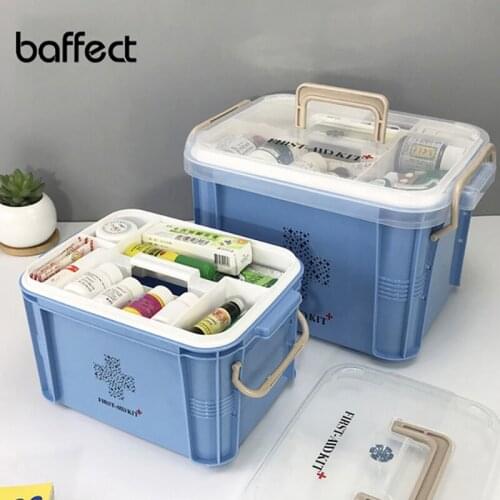 Portable First Aid Kit 2-Layer Multi-Function Large-Capacity Drug Box PP Plastic Family Emergency Car Medicine Storage Case