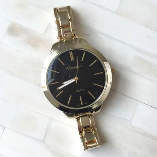Luxury Quartz Slim Steel Bracelets Black Round Dial Casual Womens Waterproof Quartz Watch