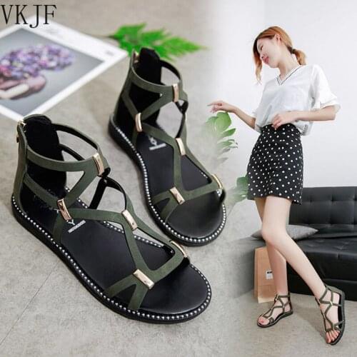 Strappy Flat Sandals Women Soft-soled Comfortable and Lightweight Soft-soled Sandals Womens Slip-on Shoes Zapatos Mujer