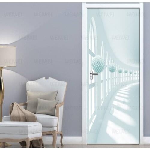 Detachable PVC Waterproof Self-Adhesive Door Stickers 3D Space Sphere Wall Sticker Mural Home Door Decor Wallpaper Decal Poster