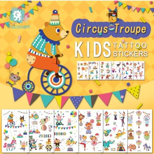 Rocooart Clown Taty Circus Troupe Fake Tattoo For Children Carnival Party Cartoon kid Art Waterproof Temporary Tatoo Sticker