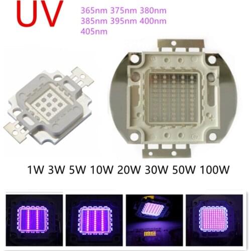 3W 5W 10W 20W 30W 50W 100W High Power Light UV Purple LED 365nm 375nm 380nm 385nm 395nm 400nm 405nm Ultraviolet Bulbs Lamp Chips