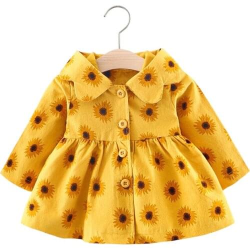 New 2021 Girls' Spring and Autumn Baby Travel Print Windbreaker Jacket Cardigan Hooded Cotton-Padde Coat 9m-3y