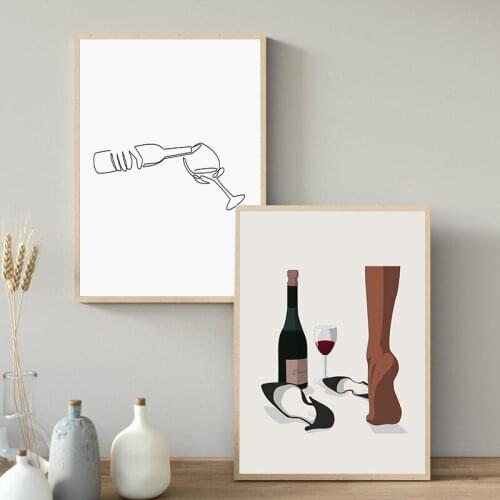 Wine Abstract One Line Drawing Art Prints Black and White Minimalist Poster Kitchen Bar Wall Decoration Canvas Painting Pictures