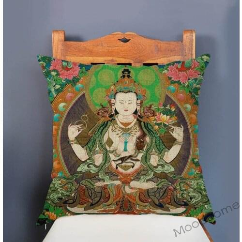 Oriental Tibet Cultural Art Tangka Oil Painting Buddhist Sofa Decor Throw Pillow Case Cotton Linen Car Pillow Cushion Cover a