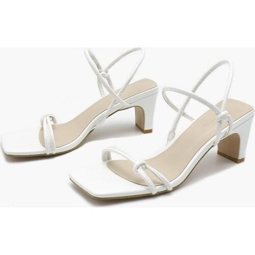 2021 Summer Two Wear Stylish Simple Personality Trend Belt Girl Square Head Thick High Heel Fashion Female Sandals And Slippers