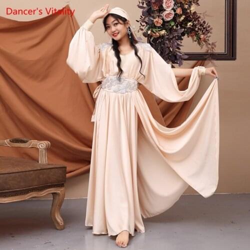 Belly Dance Robe Silk Headscarf+Belt+Dress Performance Clothes Female High-end Long Skirt Profession Competition Clothing