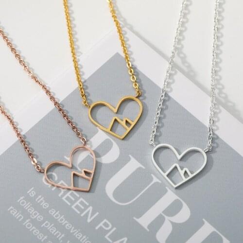 10 pcs Mountain Necklace Stainle steel Jewelry Collares Statement Necklaces Rose Gold Chain LOVE Heart Pendant Anniversary Gift