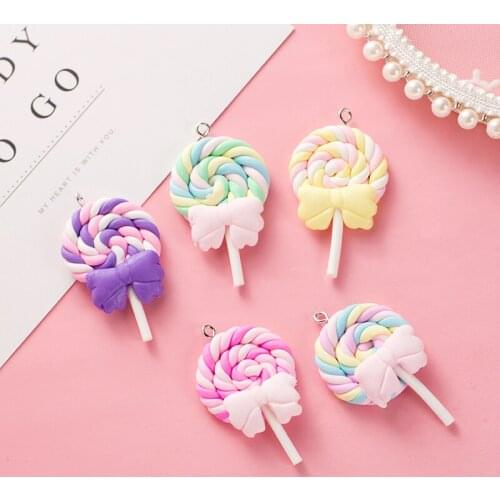 10Pcs Cute Lollipop Accessories Charms For Jewelry Making DIY Keychain Keyring Pendant Handmade Soft Accessory With Hook Charm