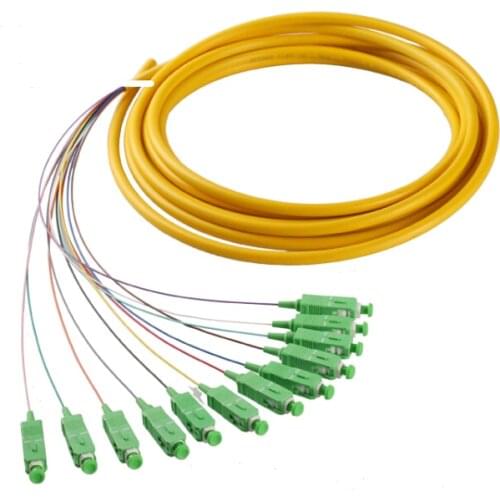 SCAPC 12 core fanout fiber optic Pigtail SM simplex 12 core 1.5M Optical fiber pigtail /cord cable 12 core color bunchy pigtail