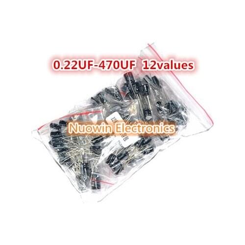 12values*10pcs=120pcs 0.22UF~470UF Aluminum electrolytic capacitors Assorted Kit