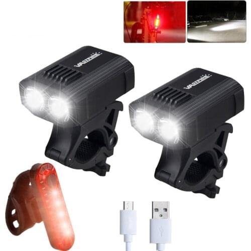 2 Sets Front Bike Headlight USB Rechargeable Bike Light Set 5 Light Modes Lamp with Safety Taillight
