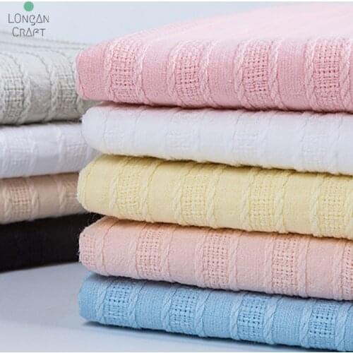 50cmX140cm Thin Strip Solid Color Jacquard Cotton Linen Cloth Slub Soft Fabric for Diy Dress Clothing Handmade