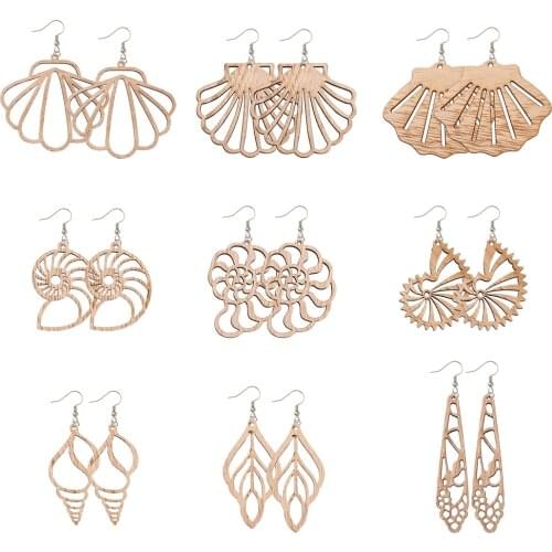 1 Set Wood Big Pendants 304 Stainless Steel Jump Rings Brass Earring Hooks Findings for DIY Jewelry Fashion Earring Making