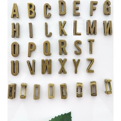 Wholesale letter/alphabet rectangle alloy antique bronze hole charm beads 100pcs/lot fit bracelet 11mm free shipping XZ02