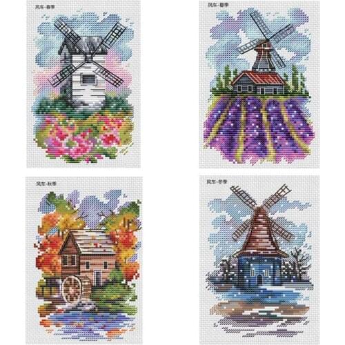 Four Seasons Windmill patterns counted 11CT 14CT 18CT Cross Stitch Sets DIY Chinese Cross-stitch Kits Embroidery Needlework