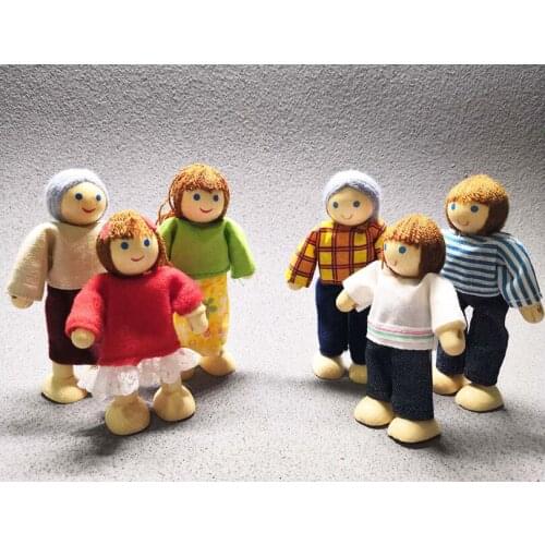 Children Wooden Puppets Interactive Model Dolls for Doll House/Girls Whole Family Set Wooden Joint Moving Dolls Pretend Toy