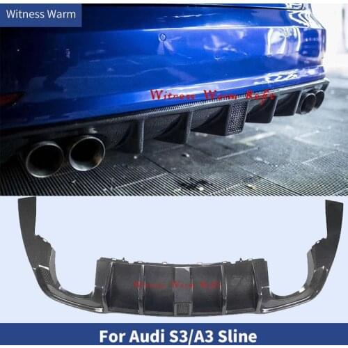 For A3 S3 Carbon Fiber Rear Bumper Lip Diffuser Spoiler With LED Lights For Audi A3 S-line S3 Limousine 2013-2016