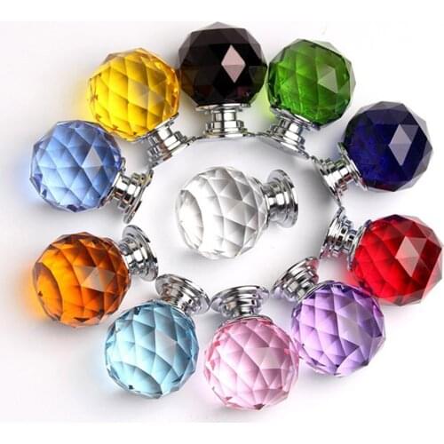 40mm K9 Faux Crystal Ball Door Knob Multiple Color Drawer Furniture Pull Handle Cabinet Pulls
