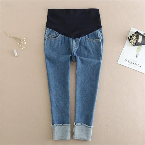 #968 Summer Pregnancy Clothes Cropped Jeans For Pregnant Women Maternity Denim Belly Pants Skinny Ropa Maternidad Embarazada