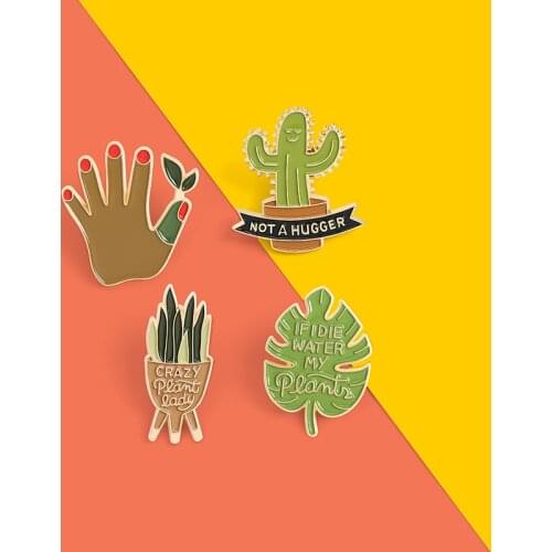 CRAZY PEAMT LADY NOT A HUGGER Idea Enamel Pin Custom Cactus Watering Hug Brooches Shirt Lapel Bag Badge Jewelry Gift for Friends