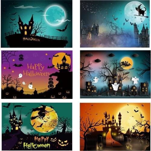 Halloween Backdrop Pumpkin Lantern Castle Forest Moon Tombstone Baby Photography Background For Photo Studio Photo Props