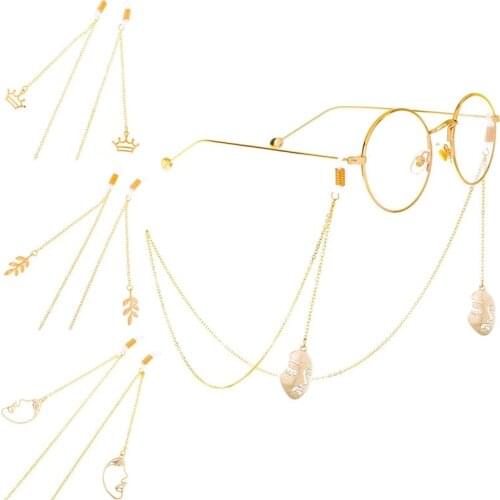 Imixlot Creative Fashion Metal Hollow Face Outline Crown Leaves Shape Sunglasses Chain Unisex Anti-slip Lanyard Cord Holder