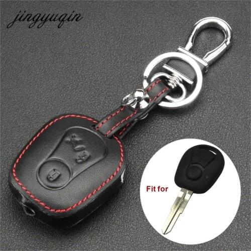 Jingyuqin Leather Cover for Ssangyong Actyon Kyron Rexton 2 Buttons Remote Key Case Protect Holder