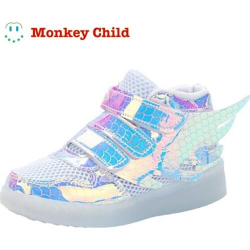 Baby Girl Classic Wings Outdoor Colorful Glowing Kids Casual Shoes Boys Autumn Breathable Sports High-top Toddler Girl Sneakers