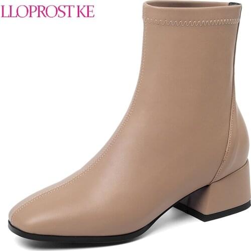 Lloprost ke 2020 newest ankle boots women square toe elastic pu autumn boots square heel classic fashion dress shoes ladies