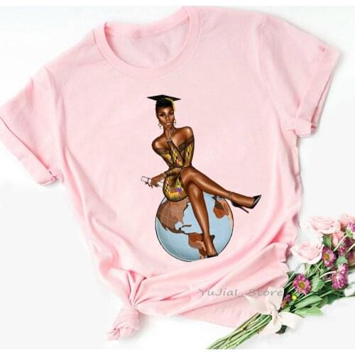 Fashion Aesthetic African Women Graphic Tops Tees Shirt Beautiful Black Girl Print Pink T-shirt Funny Harajuku Female Tshirt