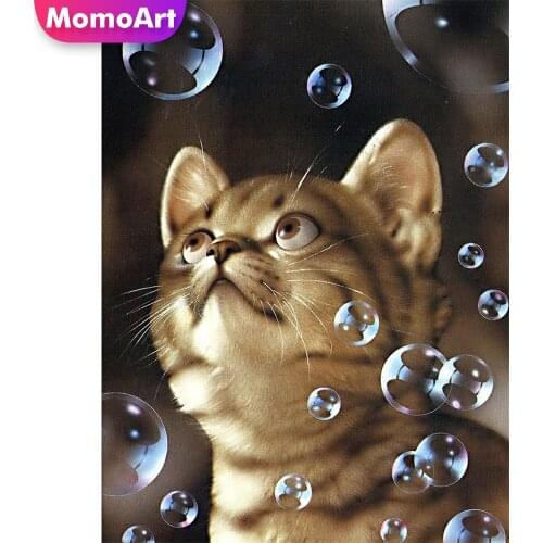 MomoArt 5D Diamond Painting Cat Full Drill Square Diamond Mosaic Animal Cross Stitch Set Embroidery New Arrival Home Decoration