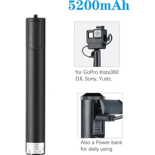 Motorcycle Handheld Grips Selfie Stick with 5200mAH Phone Power Bank Monopod for GoPro Hero 9 8 7 Insta360 DJI Yi Action Cameras