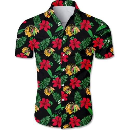 Chicago mens casual hawaiian shirts Red leaves yellow face print 3D Blackhawks tops