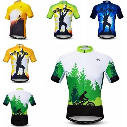Men Cycling Jersey Brand Design Sports Short Sleeve T-shirts MTB Road Clothing Bike Bicycle Cycling Jersey Green Yellow