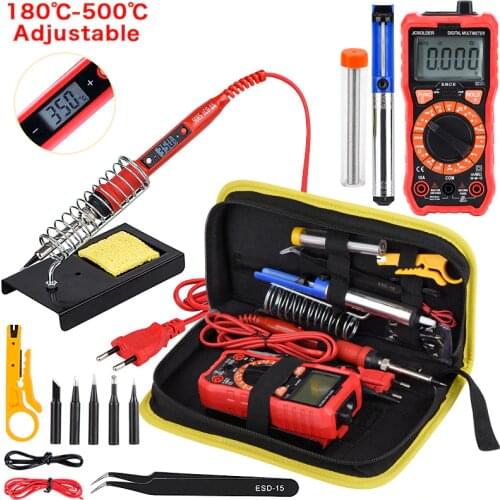 JCD Soldering iron kits with Digital Multimeter Auto Ranging 6000 counts AC/DC 80W 220V Adjustable Temperature welding solder