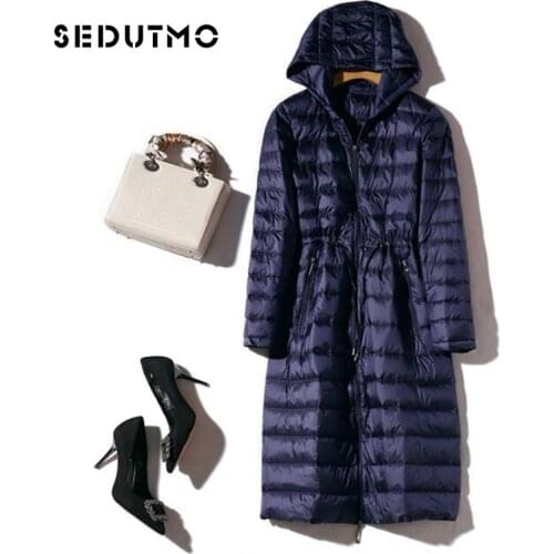 SEDUTMO Winter Long Womens Down Jackets Ultra Light Duck Down Coat Hoodie Warm Slim Autumn Puffer Jacket Outerwear ED499