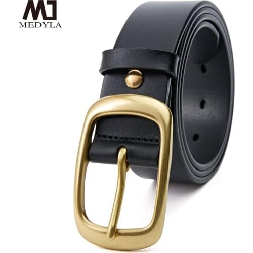 MEDYLA Luxury Thick Genuine Leather Men Belt Copper Buckle Belt Ceinture Leather Belt Men Jeans Trouser Belt MD21401