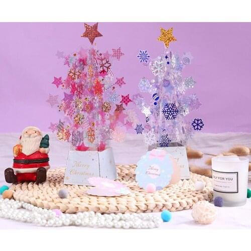 Christmas Tree Greeting Card 3D Pop-Up Cards Creative Christmas Gift Crystal Xmas Tree Postcards New Year Home Ornaments Decor