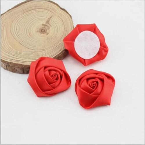 DIY 200Pcs/Lot 3.5cm Red Rose Flowers Handmade Satin Rose Ribbon Flowers DIY For Make Wedding Bouquet Flower Accessories