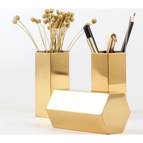 Nordic Gold Hexagonal Stainless Steel Vase Modern Fashion Metal Flower Vase Room Hallway Home Wedding Decoration Home Decor Vase