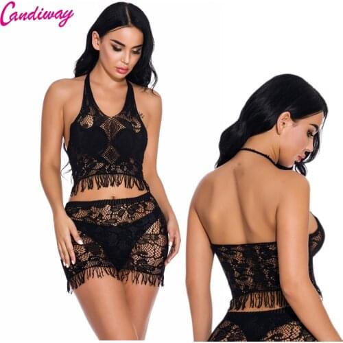 Sexy Costumes tassel dress Lingerie Net Bodysuits Tempting Perspective Nightdress Nightwear Body dress Female Fringe suit GA284