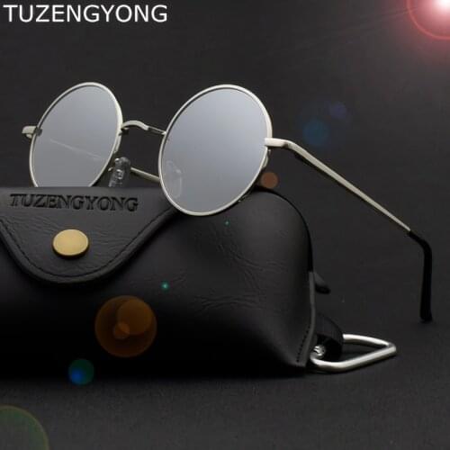 TUZENGYONG Brand Classic Round Sunglasses Men Women Polarized Metal Small Frame Retro Steampunk Sun Glasses UV400 Shade