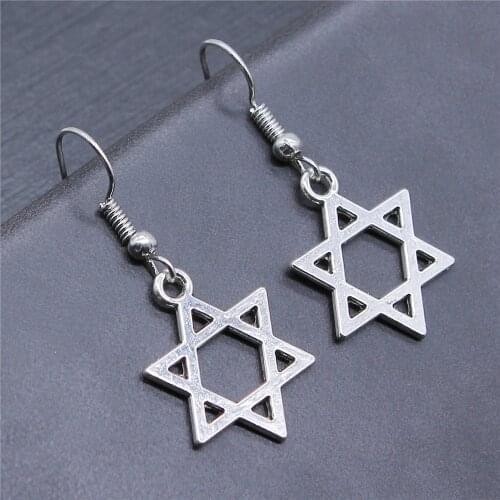 Vintage Antique Silver Color 21x16mm Star Of David Charms Drop Earrings Fit Women Party Gift Jewelry Handcrafts