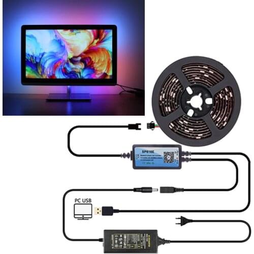 5V USB PC Dream Sync Screen Backlight WS2812B RGB LED Strip tape SP616E Bluetooth-compatible Controller Set Monitor Backlight