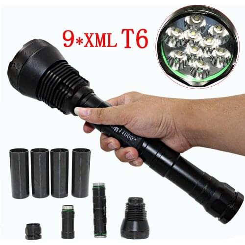 9x XML T6 LED Flashlight 9500LM Tactical Torch Lamp lantern For Police self defense Emergency light Camping exploration