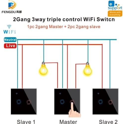 Tuya/eWeLink APP 1/2/3 Gang 3 Way Control Smart WIFI Switch,Touch Glass Wall Light Switches Compatible Alexa Google Home Siri
